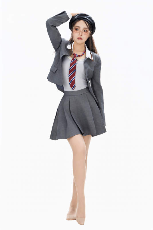 影棚拍摄身穿制服装扮时尚的亚洲美女图片