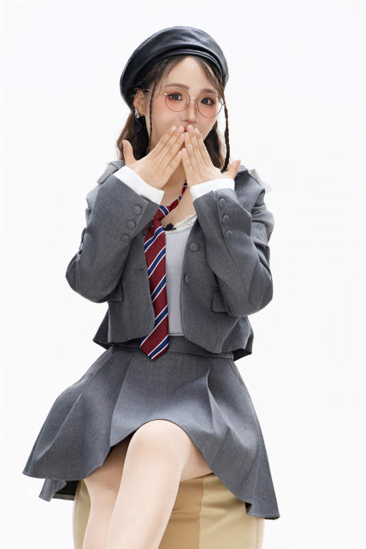 影棚拍摄身穿制服装扮时尚的亚洲美女图片