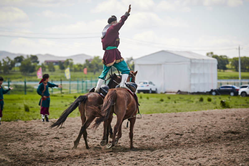 河北省沽源县库伦淖尔景区的蒙古马术表演图片