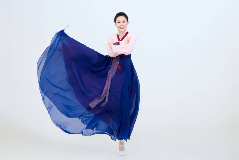 表演中国延边朝鲜族传统舞的美丽舞者图片