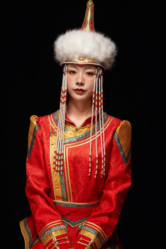 穿着蒙古族服饰的亚洲青年女性图片
