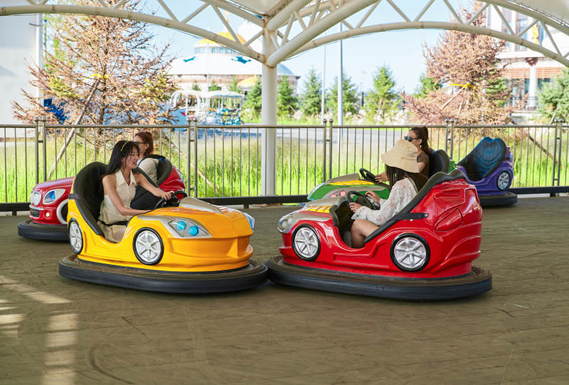 在游乐园玩碰碰车的闺蜜美女图片