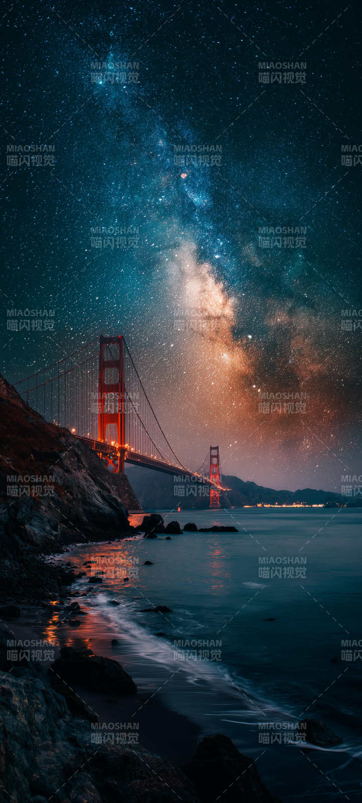 星河下的金门桥图片