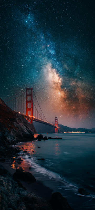 星河下的金门桥图片