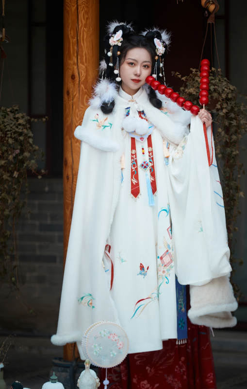 大雪后户外身穿明朝汉服的亚洲少女图片