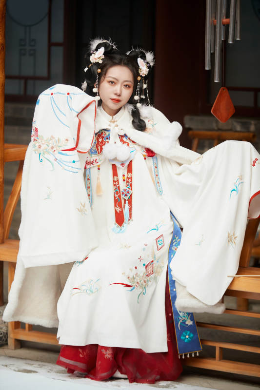 大雪后户外身穿明朝汉服的亚洲少女图片