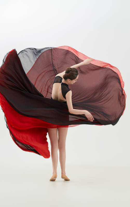 身穿红黑相间的舞蹈长裙翩翩起舞的少女图片