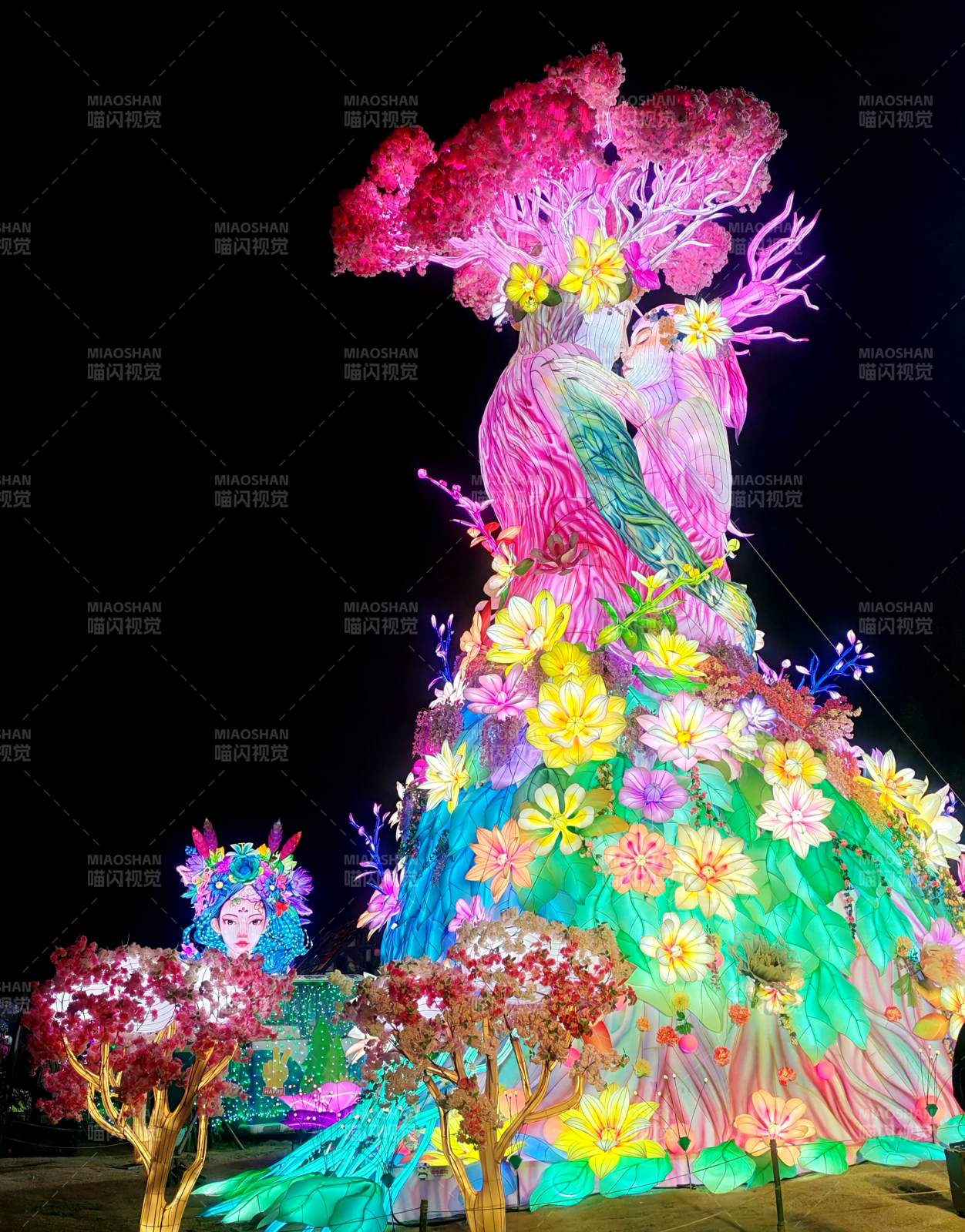 花海灯影美人图片