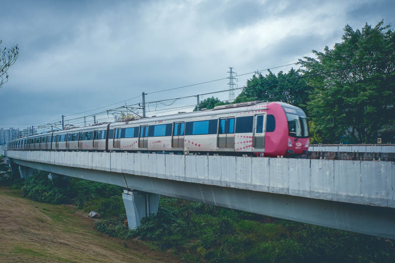 高架轻轨穿行绿意图片