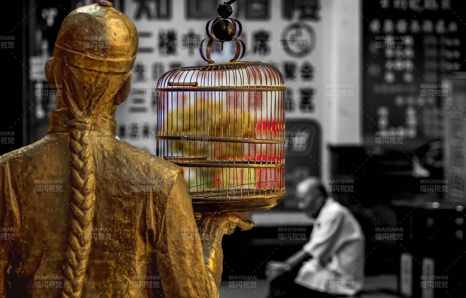 金人持笼观鸟图片