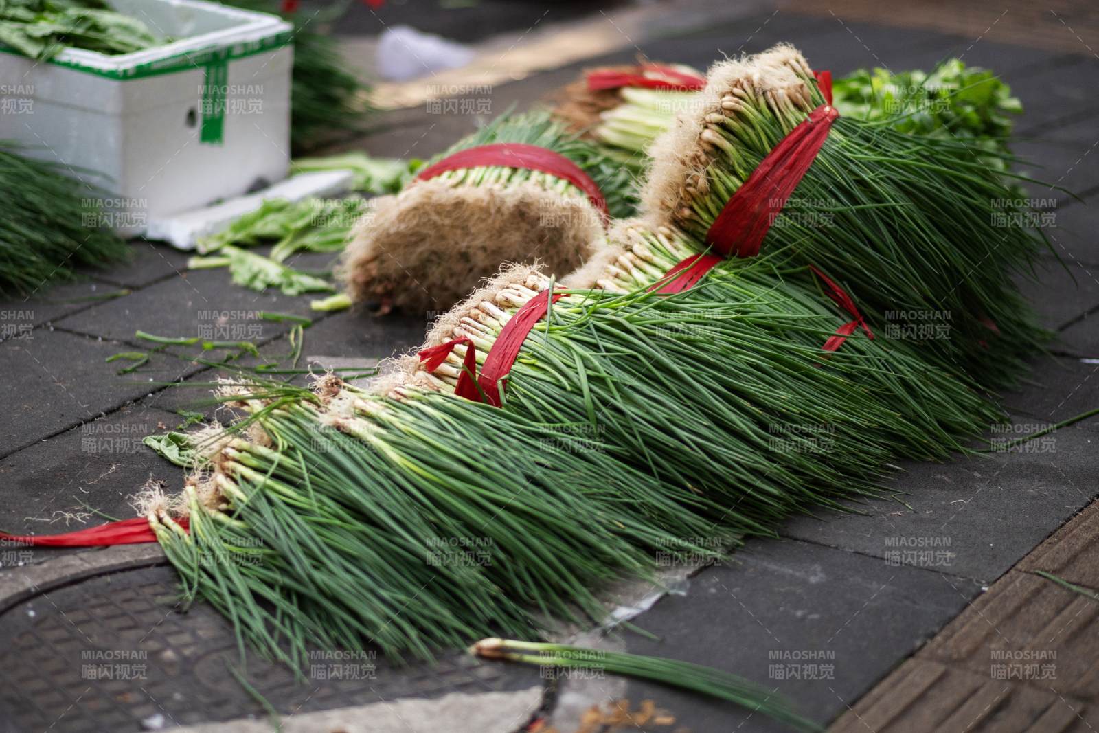 新鲜葱捆整齐摆放图片