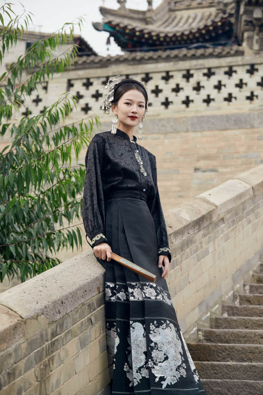 穿着中国汉族服饰马面裙的东方女性图片