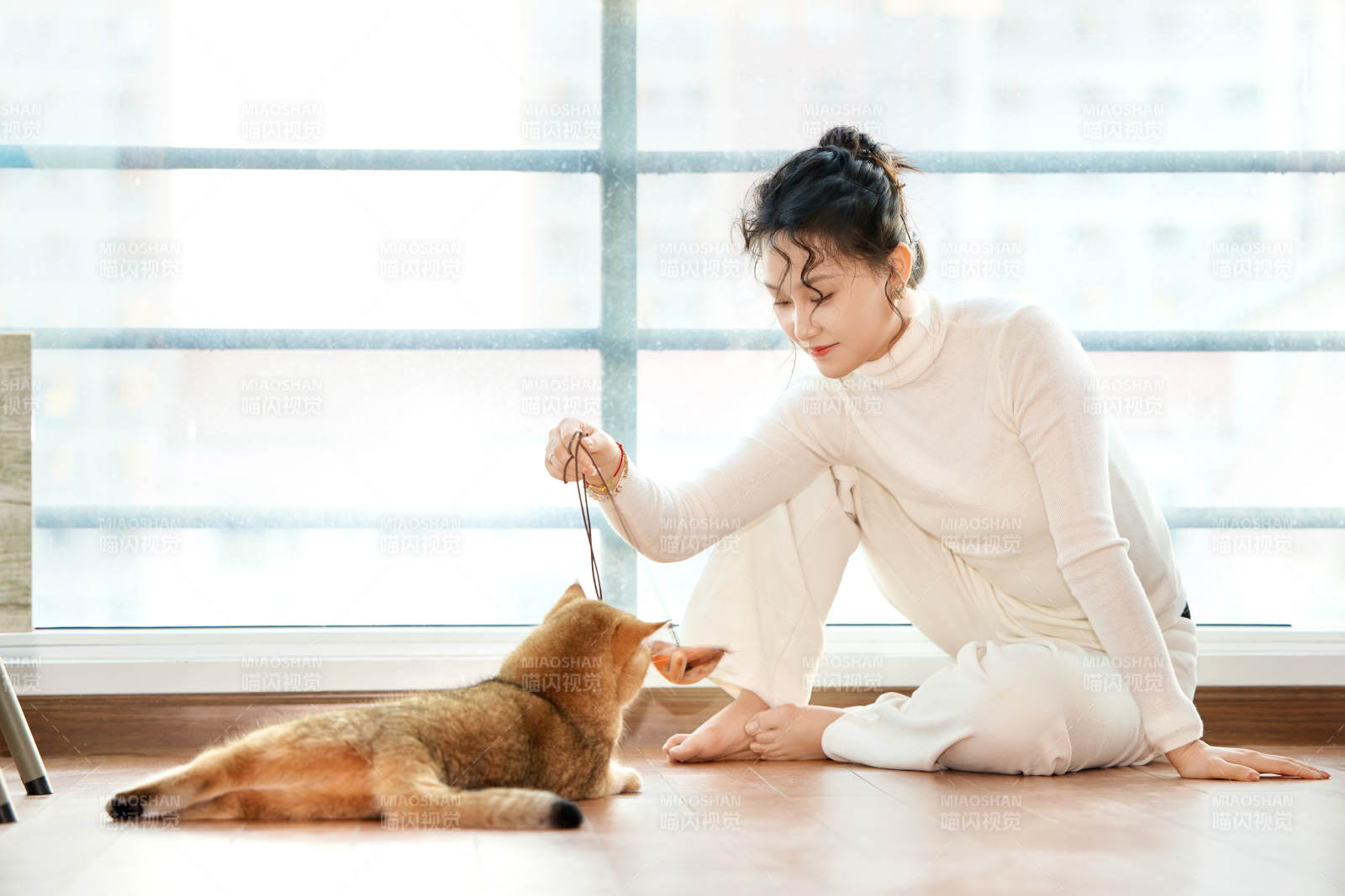 假日在家和猫咪嬉戏的亚洲美女图片