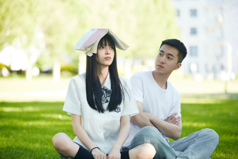 户外草坪上的年轻情侣图片