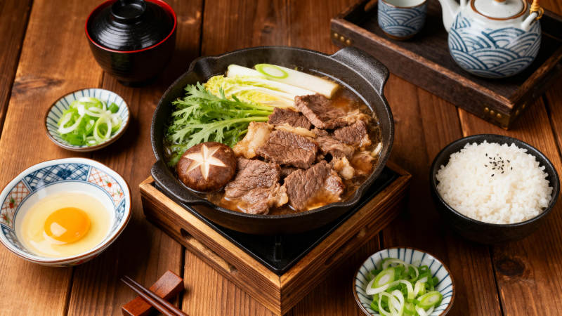 日式牛肉锅料理图片