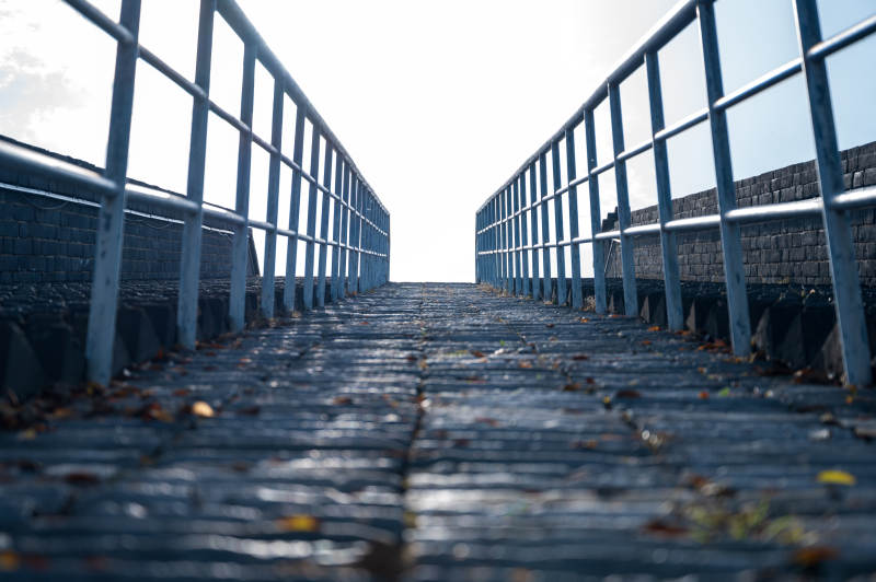 桥上秋叶飘落图片