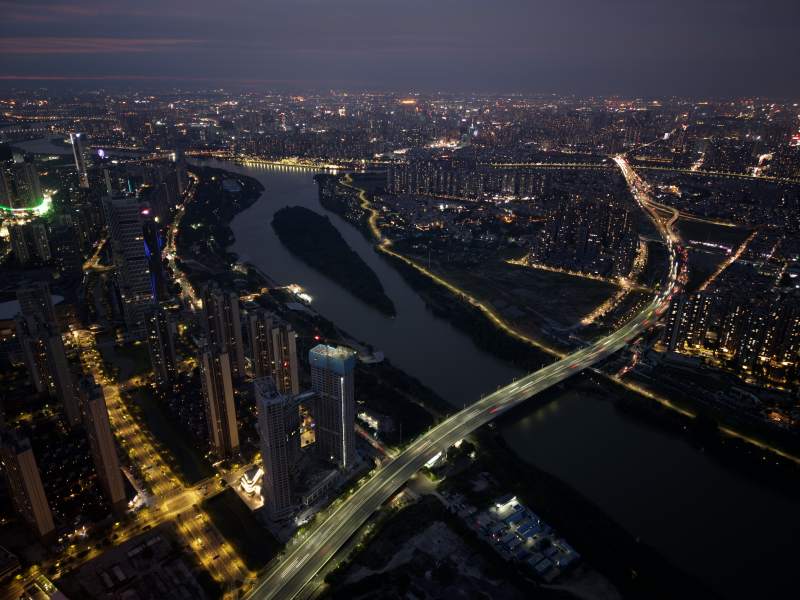 夜幕下的佛山河景图片