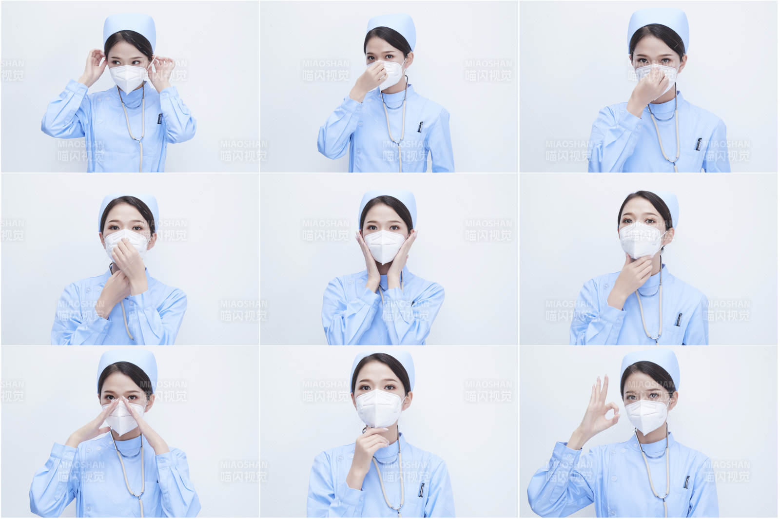 女性医护人员展示规范的口罩正确佩戴方式图片