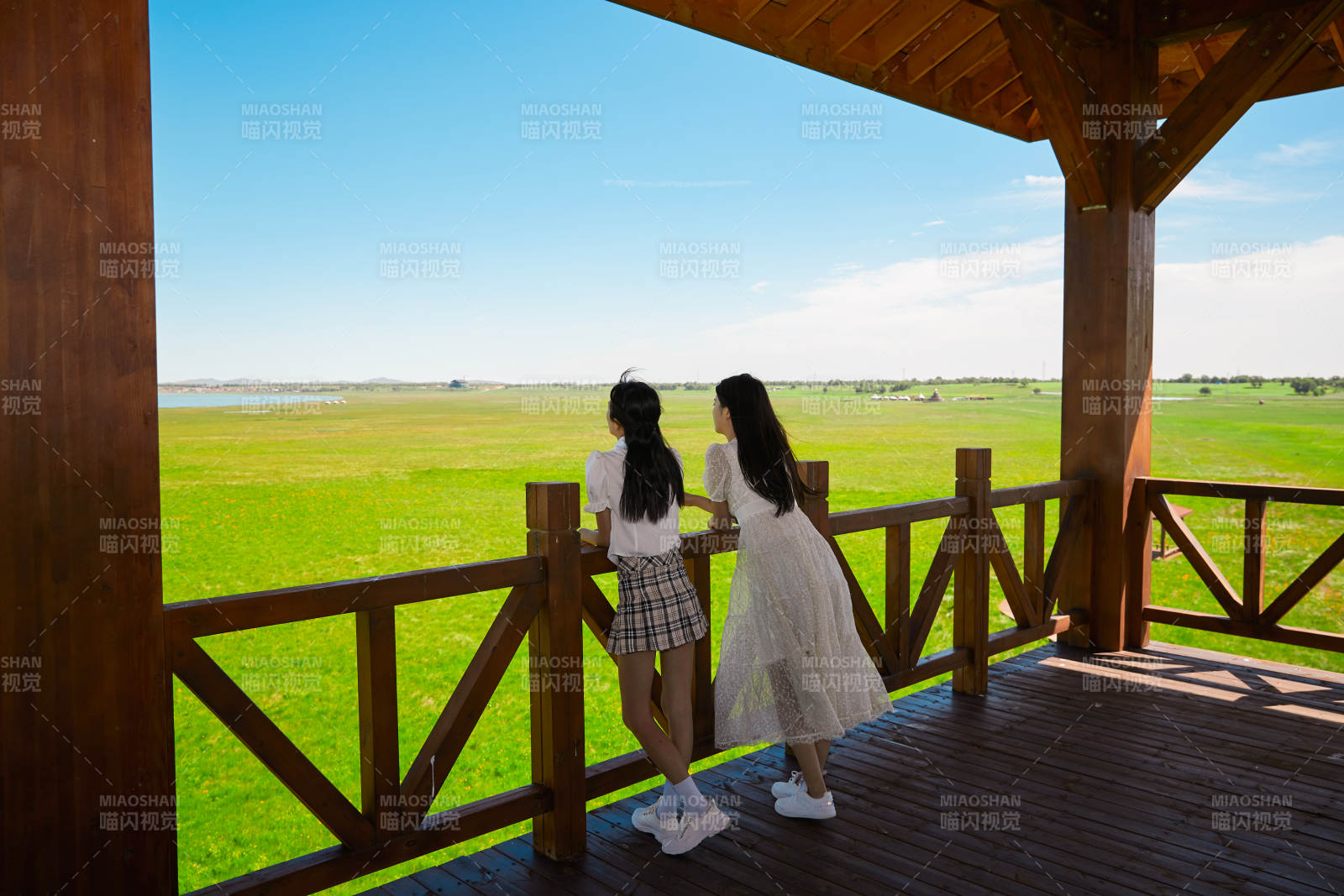 盛夏在草原湿地公园游玩的姑娘图片