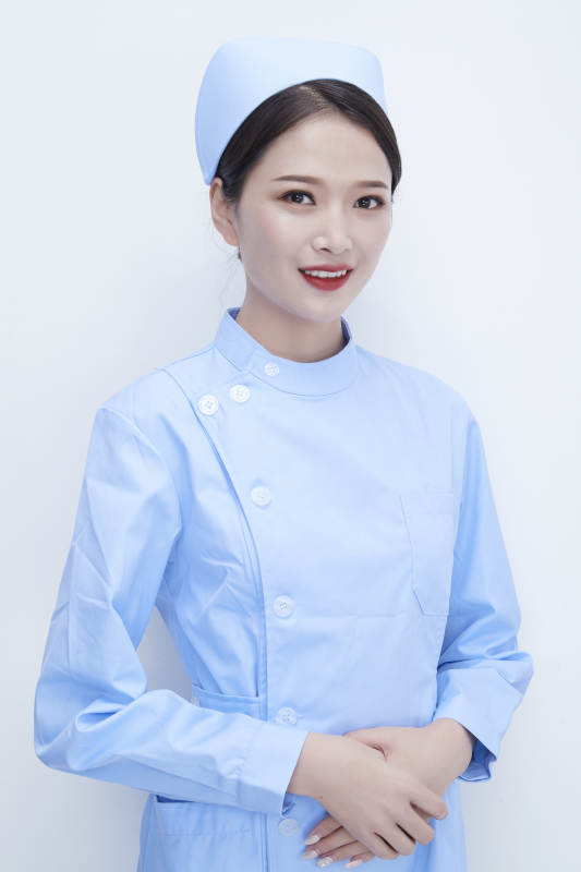 身穿蓝色护士服展示各种表情的漂亮女护士图片