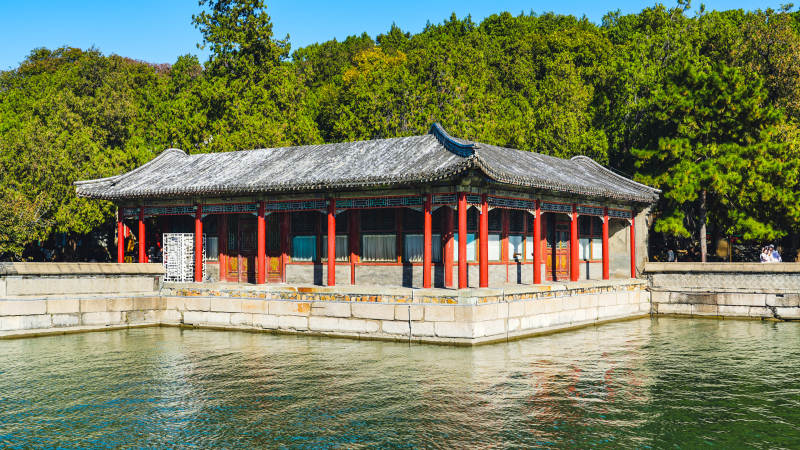 颐和园水畔古亭静谧景图片