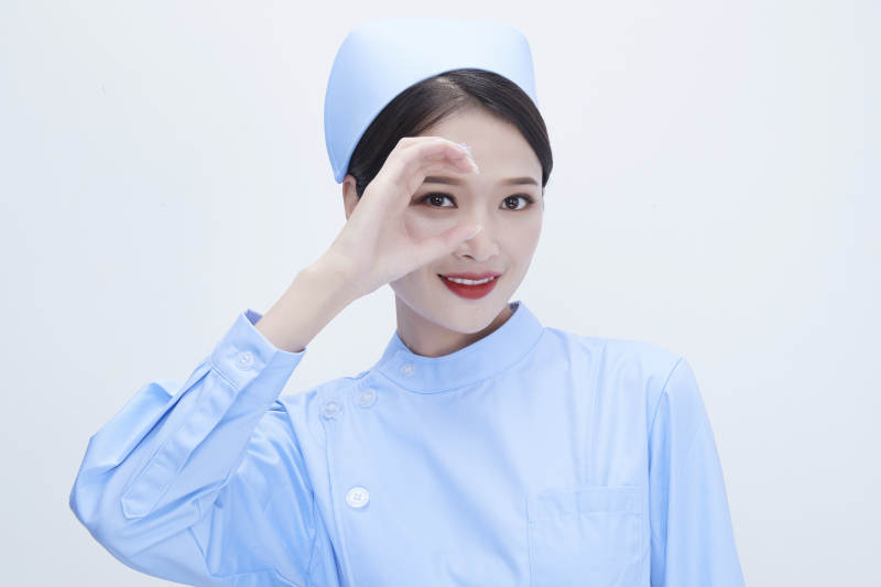 身穿蓝色护士服展示各种表情的漂亮女护士图片