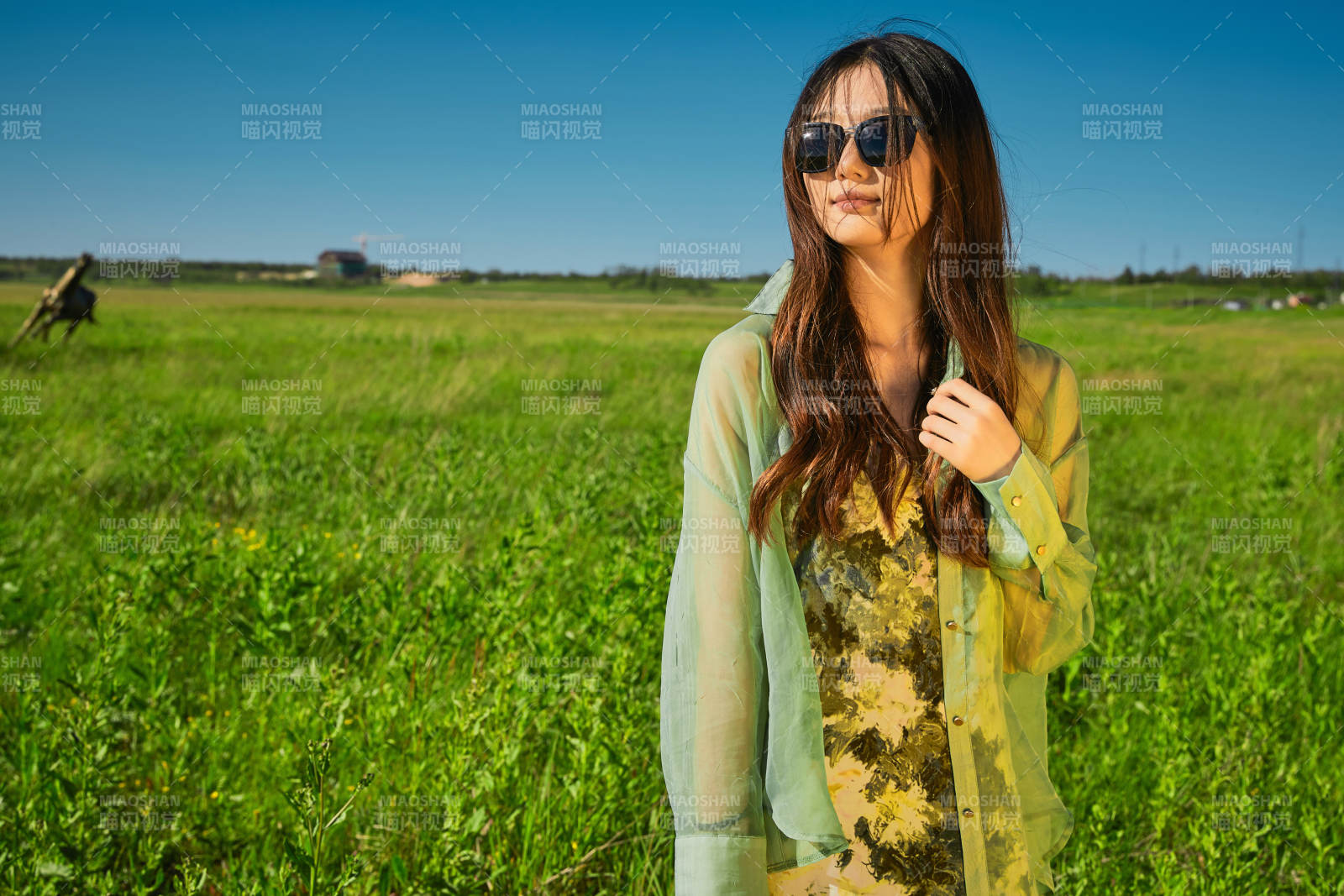 盛夏在草原湿地公园游玩的姑娘图片