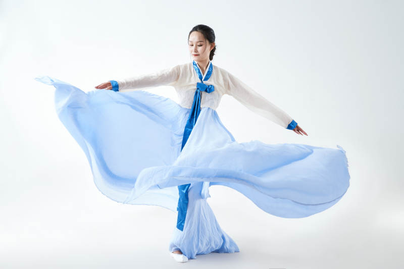 穿着中国朝鲜族传统服饰跳舞的少女图片