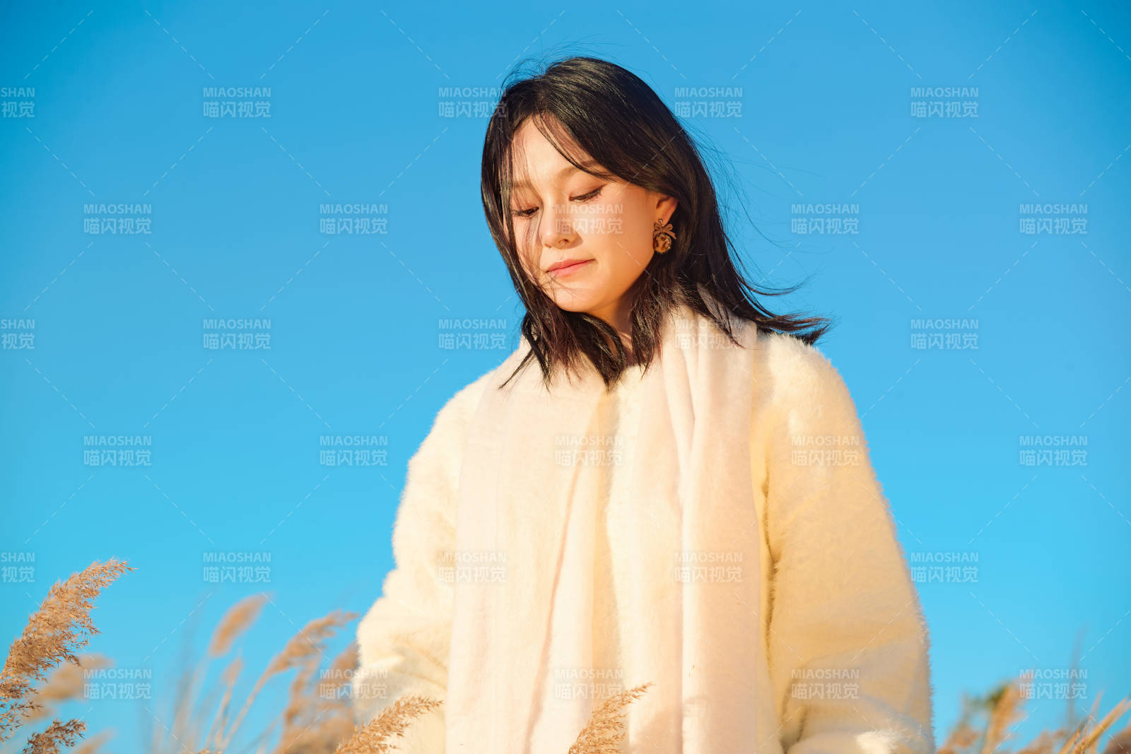 秋天晴朗的午后在芦苇荡里起舞的美女图片