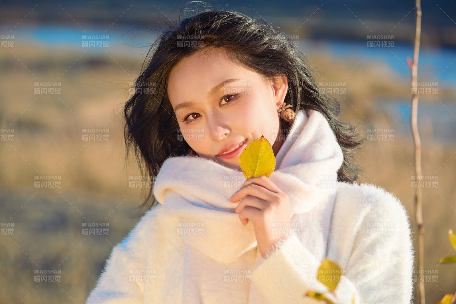 秋天午后在金灿灿的芦苇荡里的亚洲美女图片