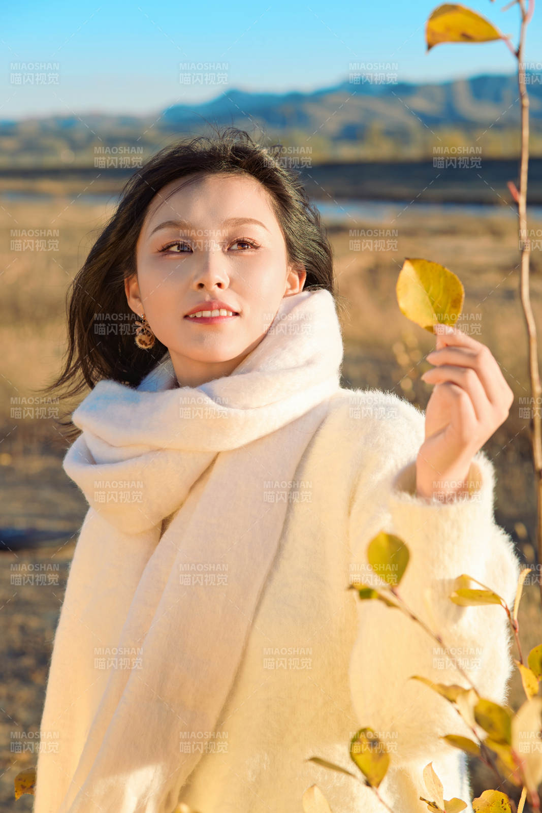 秋天午后在金灿灿的芦苇荡里的亚洲美女图片