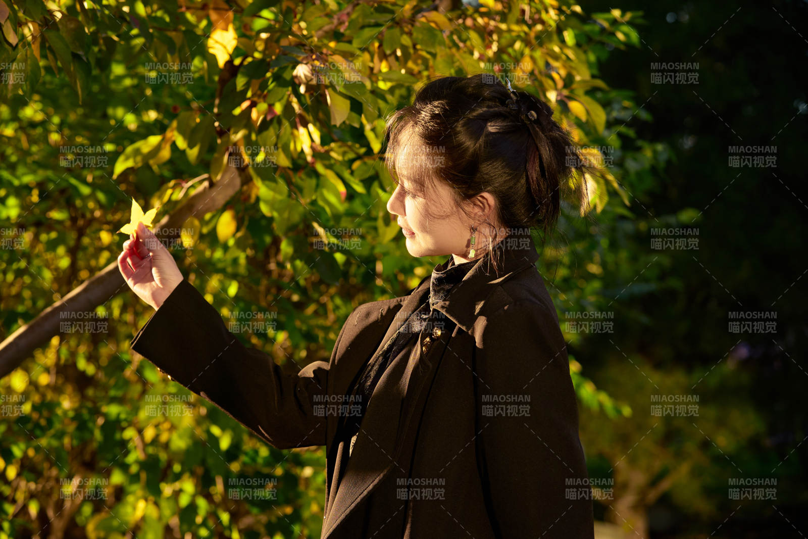 阳光明媚的午后在公园树林拍照的美女图片