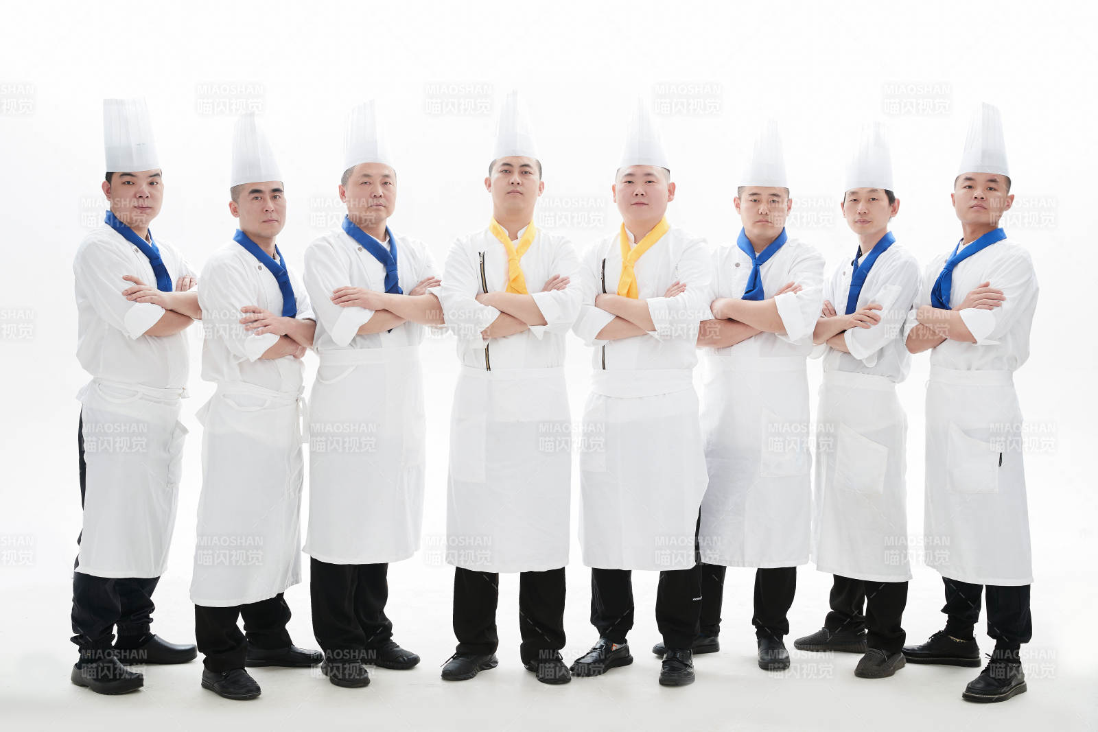 白色背景下的酒店高级厨师团队形象图片