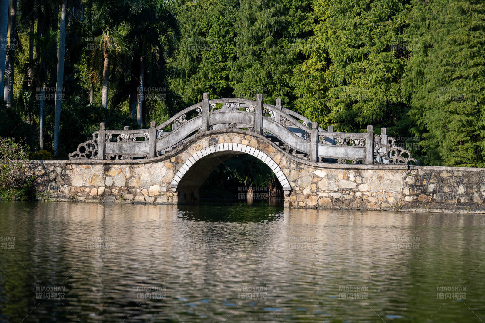 石桥映水绿树成荫图片