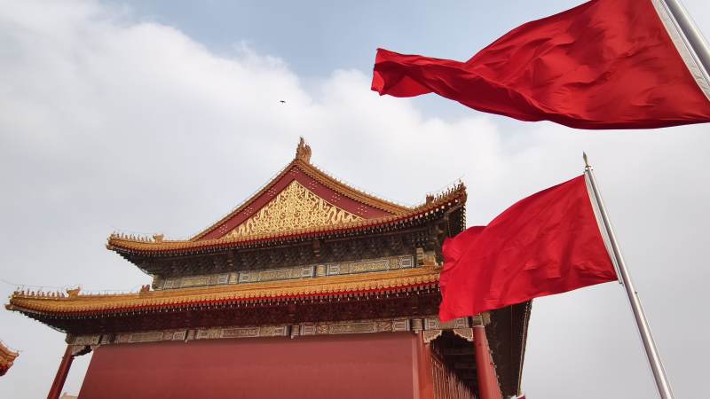 故宫红墙飘旗图片