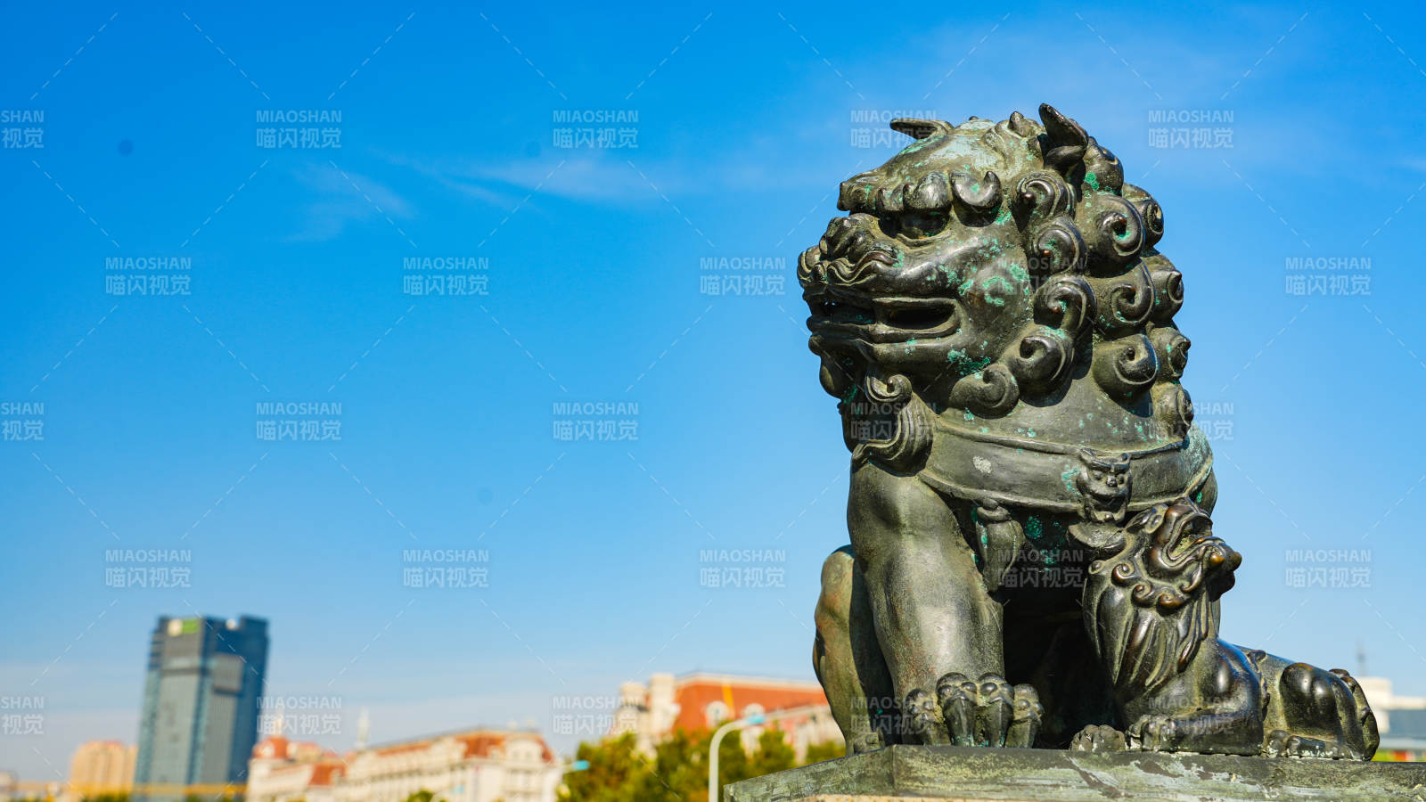 天津狮子桥铜狮守望城市天际图片