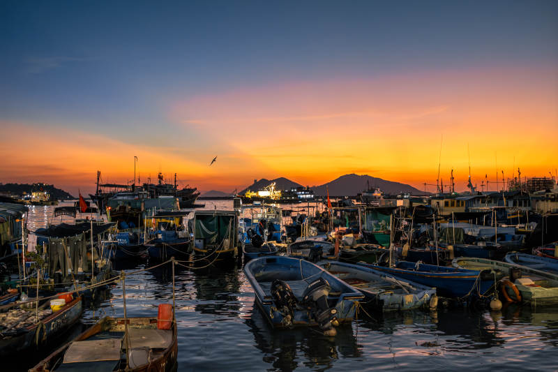渔港夕照图片