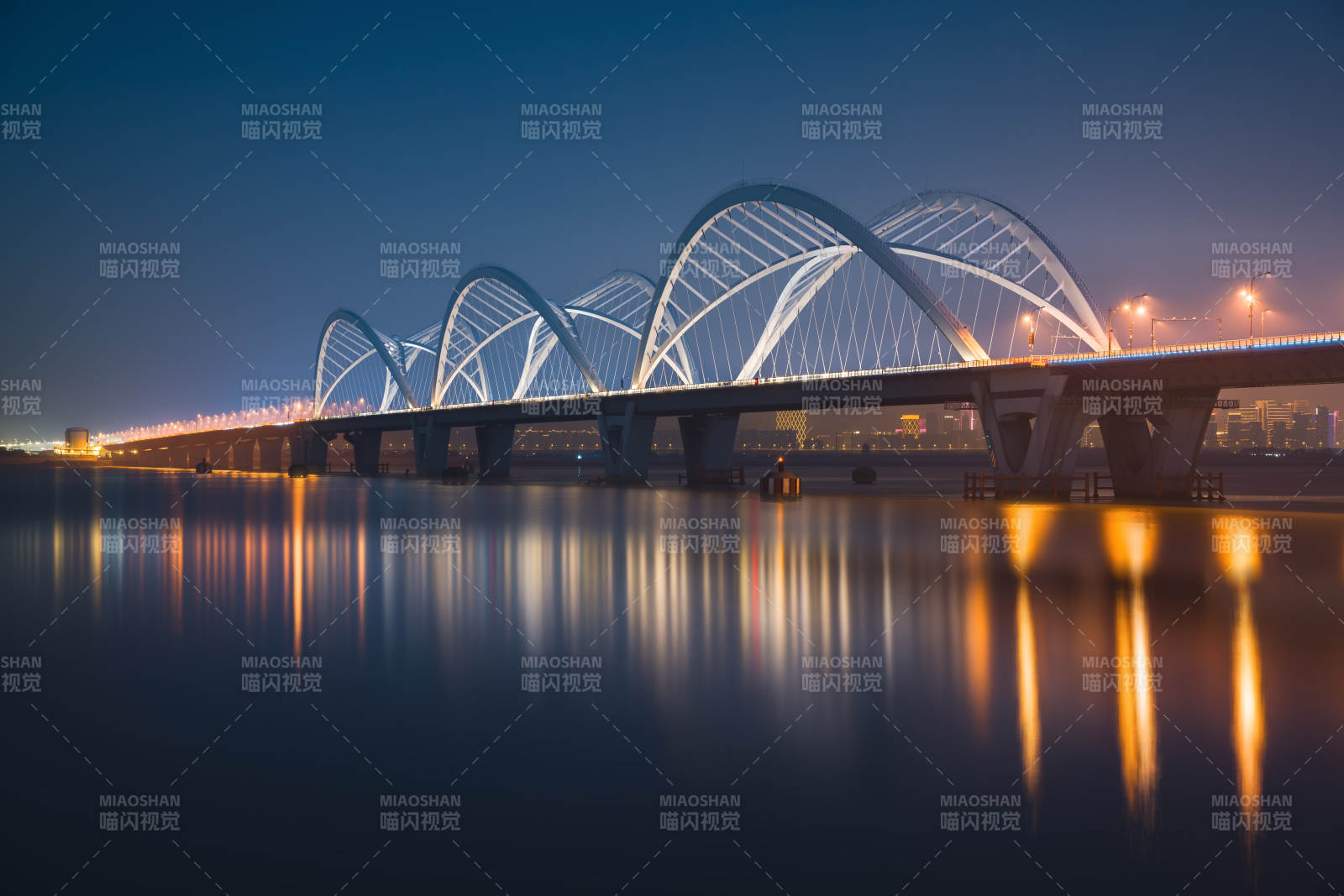 钱塘江夜桥倒影图片