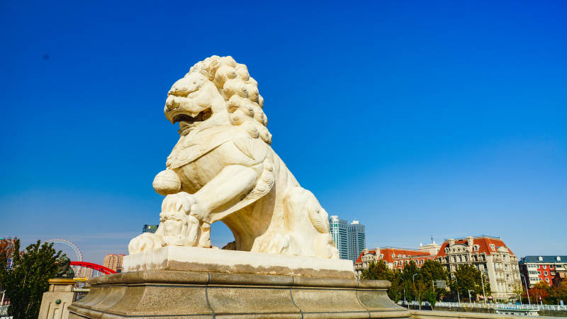 天津狮子桥石狮守望城市天际图片