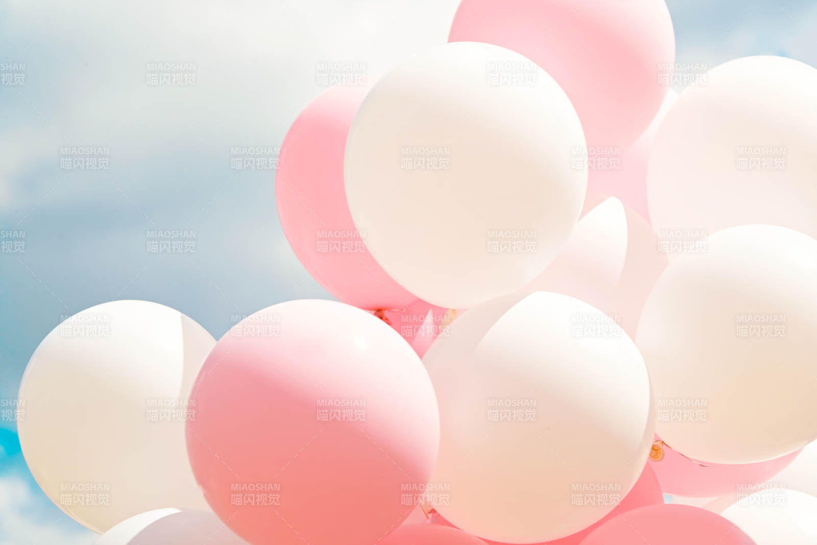 蓝天白云下的草坪婚礼上的装饰气球图片