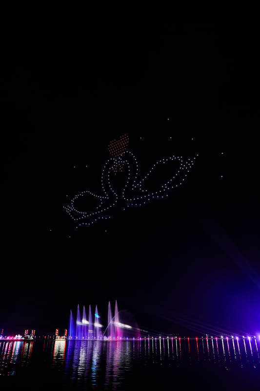 河北省张家口沽源县库伦淖尔景区无人机表演图片