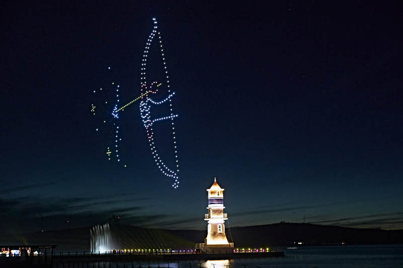 河北省张家口沽源县库伦淖尔景区无人机表演图片