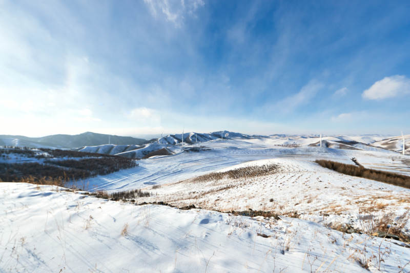 中国河北省张家口地区冬季草原天路景色图片