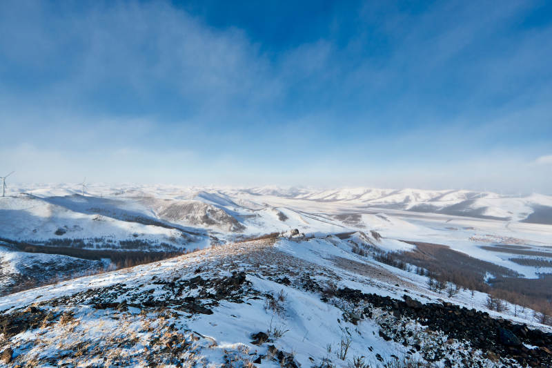 中国河北省张家口地区冬季草原天路景色图片