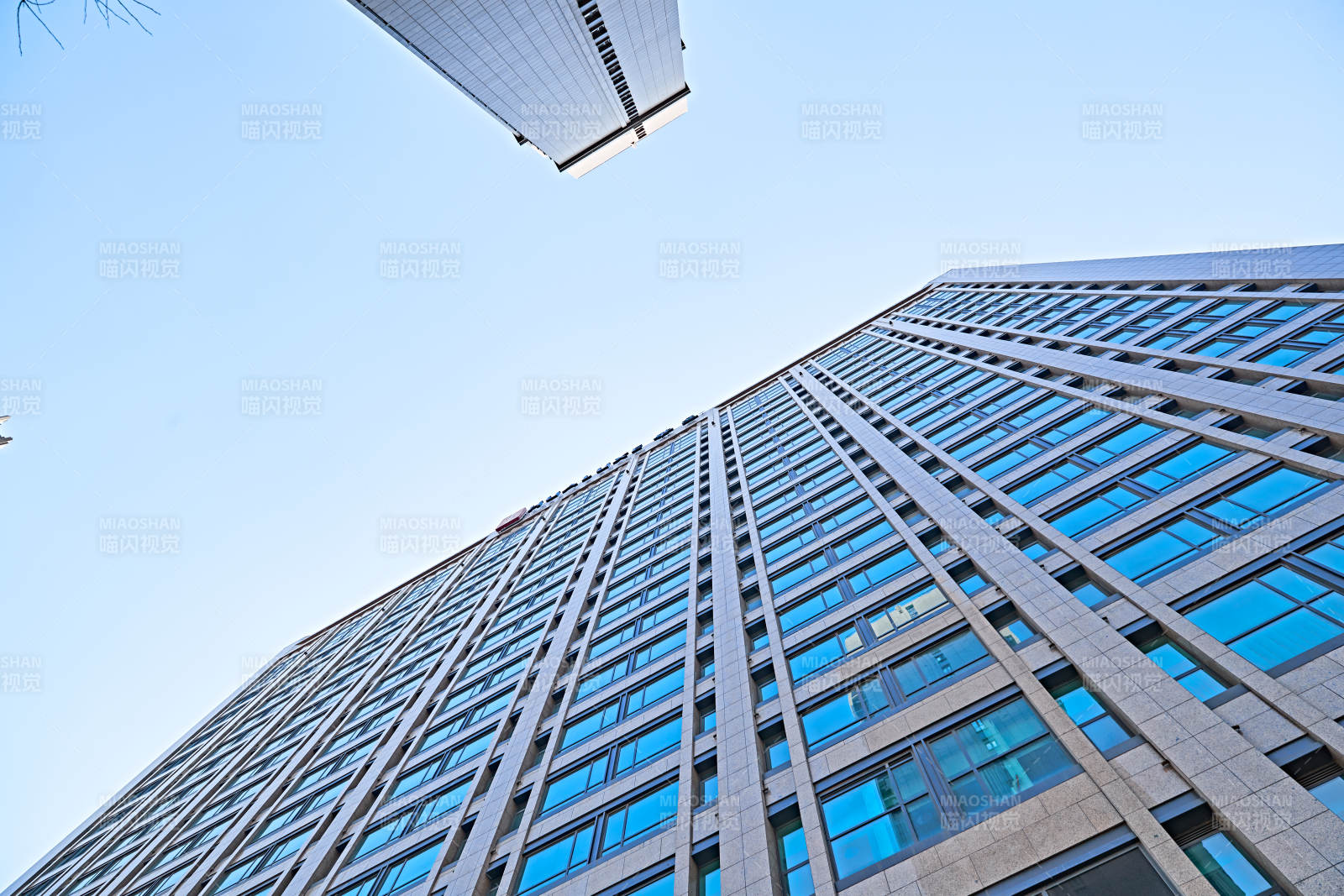 仰视现代建筑办公楼和局部景观图片