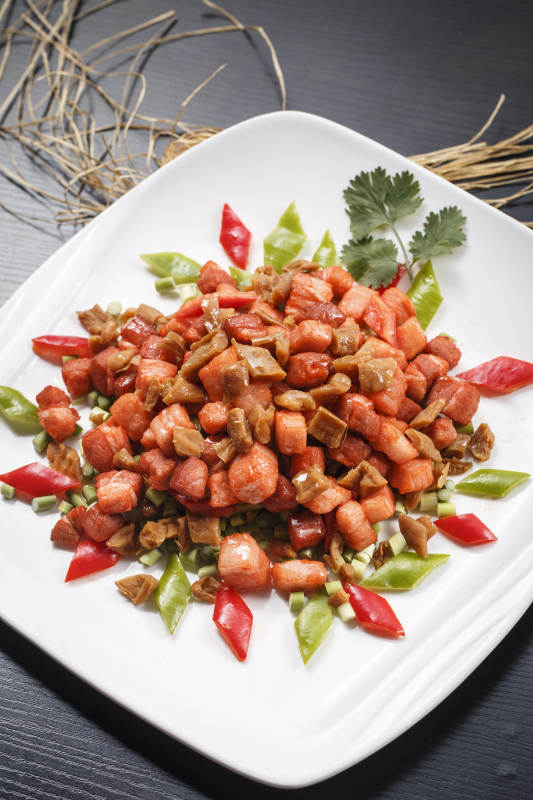 彩椒瓜条炒里脊肉丁图片