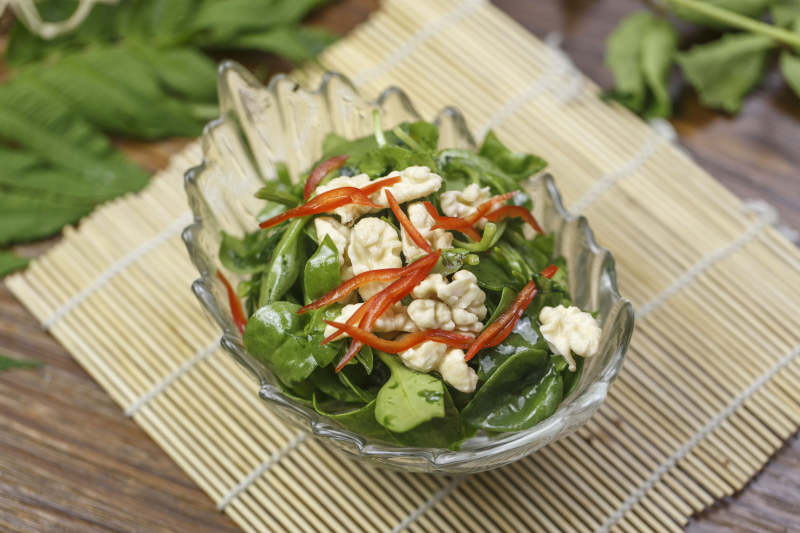 器皿装的凉菜桃仁穿心莲图片