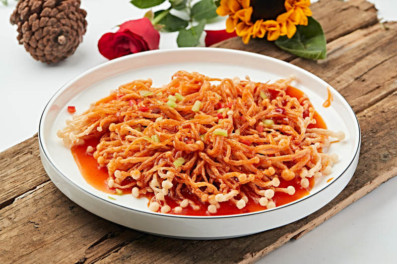 糖醋浇汁油炸狮鬃金针菇图片