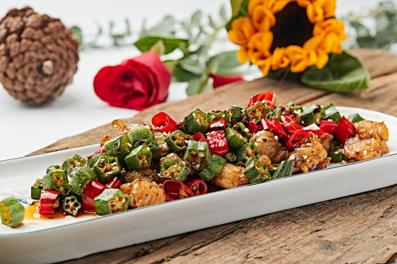 香辣秋葵炒扇贝肉图片