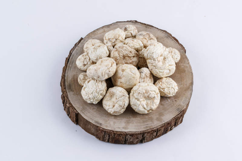 摆放在复杂背景上的坝上脱水干制口蘑图片